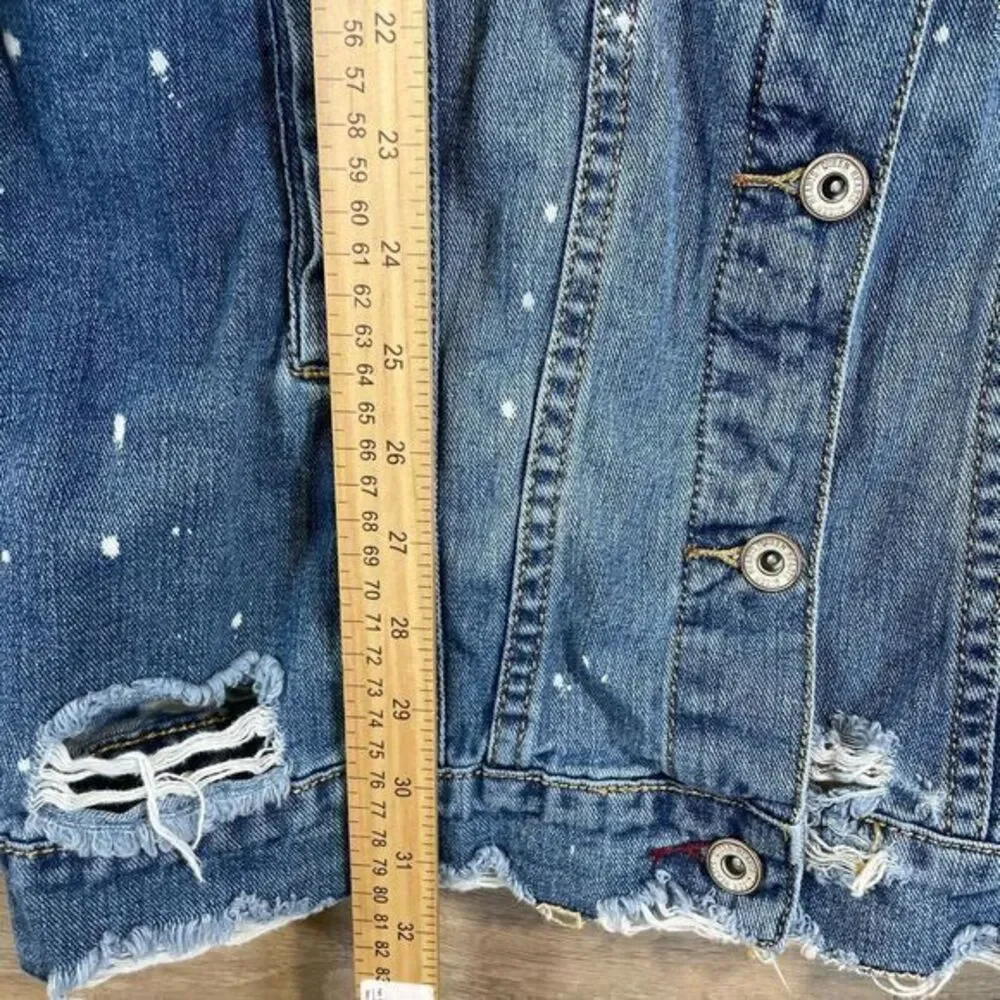 Queen Hearts Womens Long Denim Jacket‎ Blue Size Medium Distressed Grunge Rock - Picture 5 of 12